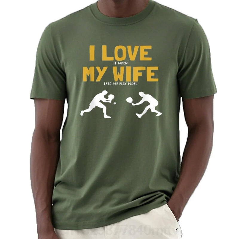 Herrtryck med "I Love My Wife"-tryck, streetwear-plattform, padeltennis, tennis, paddleball, födelsedagspresent