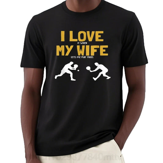 Herrtryck med "I Love My Wife"-tryck, streetwear-plattform, padeltennis, tennis, paddleball, födelsedagspresent